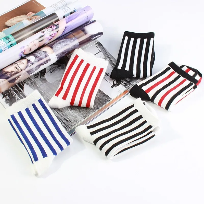 5 пар женские хлопковые носки в полоску|Носки| |