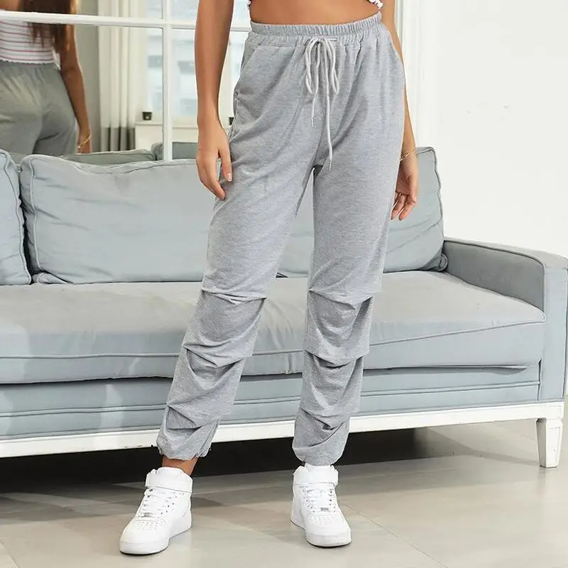 

2020 hot sale grey sweat pants women high-waist pants straight leg sweatpants pleated trousers casual baggy pants women joggers