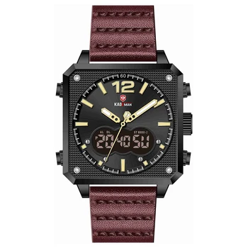 

Top Luxury Square Men's Analog Digital Sports Watches Genuine Leather Square Shape Quartz Watch Relogio Masculino