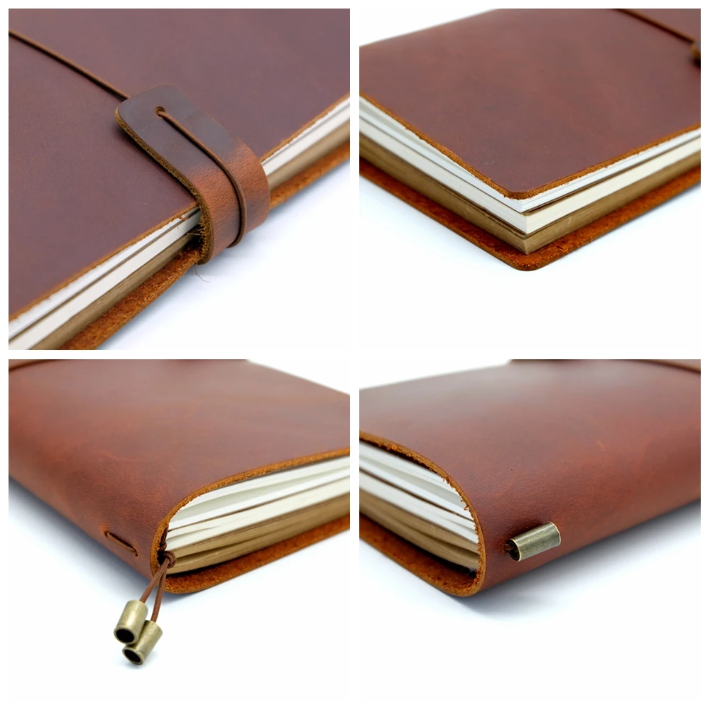 100% Handmade Genuine Leather Traveler's Notebook Travel Diary Journal Vintage Cowhide Gift Planner Free Lettering Embosse 4