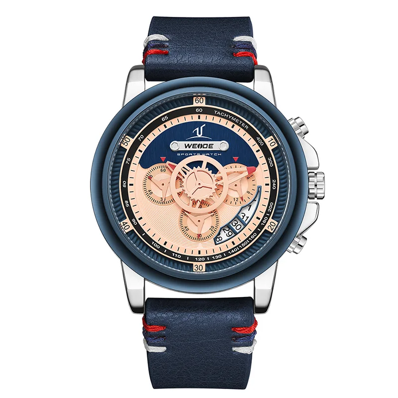 Leather-Blue Новые Креативные мужские часы Топ бренд класса люкс Хронограф Кварцевые часы мужские кожаные спортивные военные наручные часы Relogio Masculino - Цвет: Leather-Blue