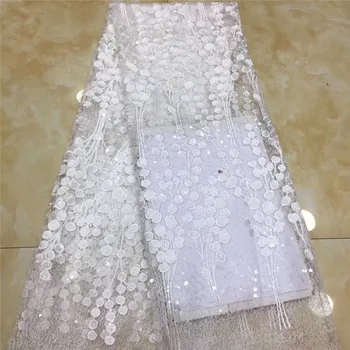 

New2020 African Lace Fabric Embroidered Nigerian Guipure for Wedding High Quality white French Tulle Lace Fabric with sequins