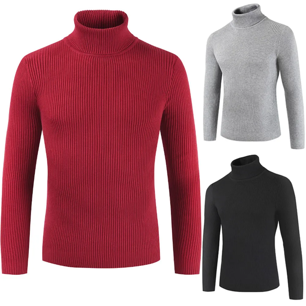 

Fashion 2019 Male Sweater Pullover Slim Warm Solid High Lapel Jacquard Hedging British Men's Clothing Mens Turtleneck