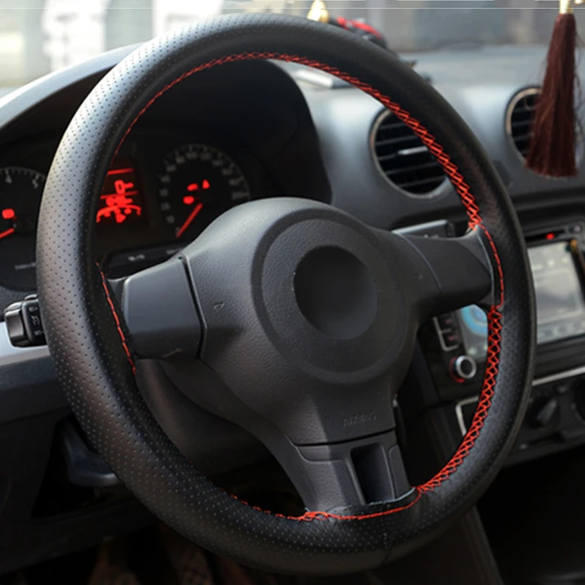 Funda de cuero Artificial para volante de coche, cosida a mano, color  negro, para Seat Ibiza 2004, 2006 - AliExpress