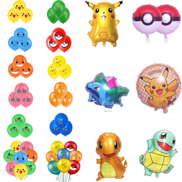 Ballons en latex en aluminium Pokemon Anime, décoration de fête d' anniversaire pour enfants, décor de fête préChristophe pour garçon d'un an,  Pikachu, 12 pièces - AliExpress