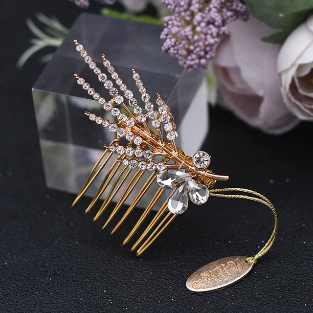 TOPQUEEN HP180 Luxury Bridal Hair Comb Gold Wedding Hair Clip Pearl Wedding Hair Accessories Hair Vine With Comb for Brides HP01 small