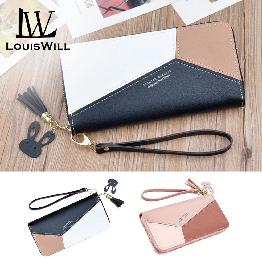 

LouisWill Women PU Wallets Ladies Bags Long Purse Bags Large Capacity Double Layers Cards Bags Fashion Contrast Stitching