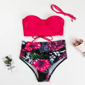 

2020 new swimsuit printed high waist split women's sexy bikini swimwear female swimming suit stroje k pielowe damskie
