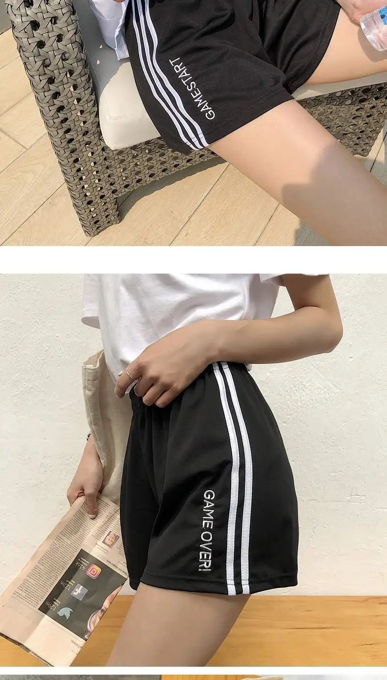 Летние свободные спортивные шорты в стиле хип-хоп, Женские однотонные готические черные мини шорты, сексуальные Harajuku 50cs