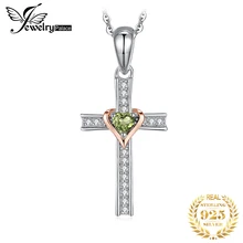 JPalace крест Lover натуральный кулон из перидота ожерелье 925 пробы Серебряный Драгоценный Камень Колье массивное ожерелье для женщин без цепи