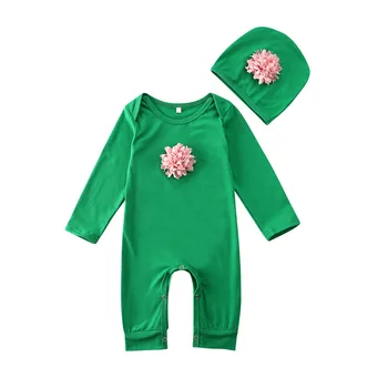 

Newborn Baby Boy Girl 3D Flower Romper Jumpsuit Hat Outfit Clothes Autumn Long Sleeve Cover Button Solid Casual Unisex Playsuit