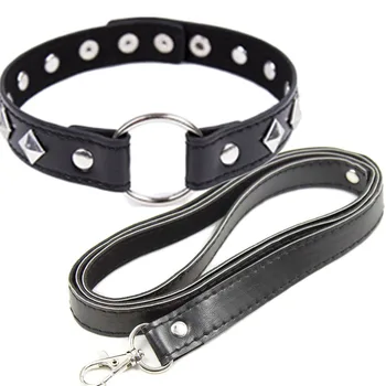 Bondage Boutique Leather Collar Lead chain Adult Game  for women Collars submission Sex Toys Pet Traction belt 6