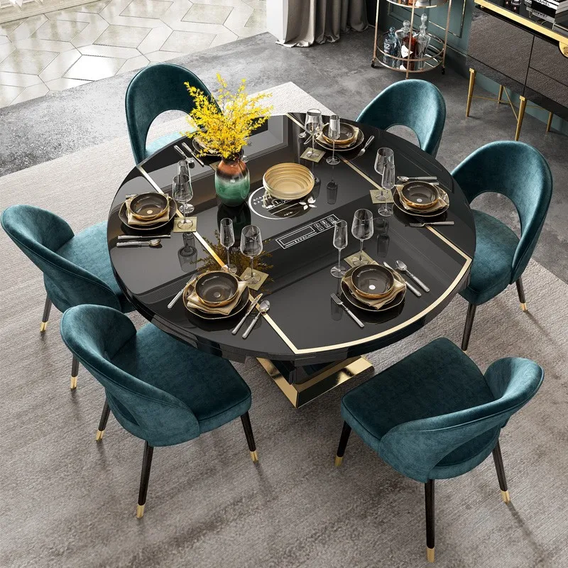 Легкий роскошный обеденный стол и стул сочетание пост-Современная Гостиная выдвижной круглый многофункциональный обеденный стол