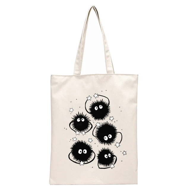 Spirited Away Faceless  Print Reusable Shopping Bag Women Canvas Tote Bags Printing Eco Bag Cartoon Shopper Shoulder Bags N2057G