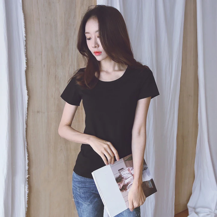 Летняя Повседневная футболка размера плюс с коротким рукавом, Женская Корейская футболка Ulzzang с круглым вырезом, Женская милая одноцветная футболка Kawaii Vogue, топы, футболки