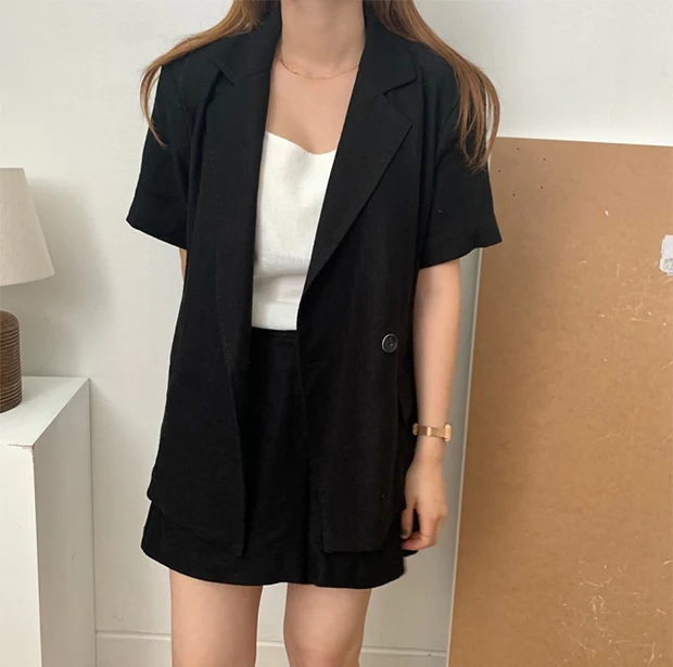 Mozuleva New Summer Women 2 Piece Sets Matching Wide Leg Short Pants Casual Cotton and Linen Pocket Lady Biker Shorts Suit 2020