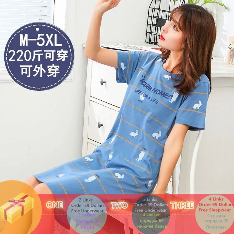 Летняя хлопковая M-5XL Пижама женская ночная рубашка женская хлопковая мультяшная ночная рубашка сексуальная ночная рубашка размера плюс домашняя одежда для сна