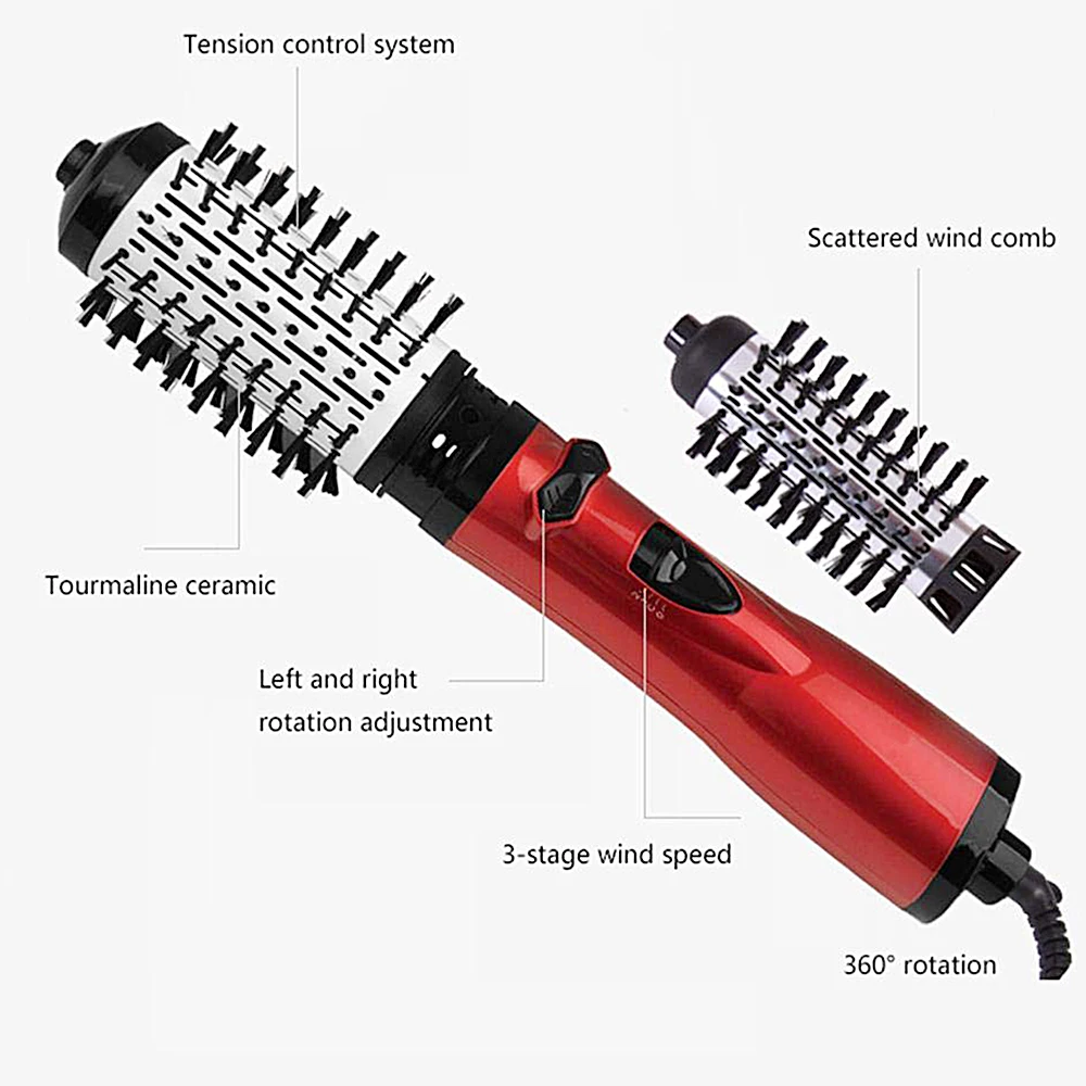 Description Picture 3 of itemHot Air Brush 2 Replaceable Head 360 Rotating Airflow Hair Straightener Curler Iron Volumizer Blowers Electric Hair Dryer Comb