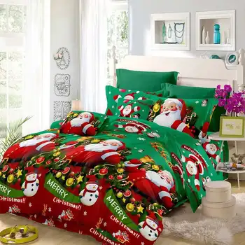 

4PCS Bedding Set Duvet Cover Santa Claus Pattern Blanket Case Christmas Bedding Sheet Christmas Elastic Band Quilt Cover