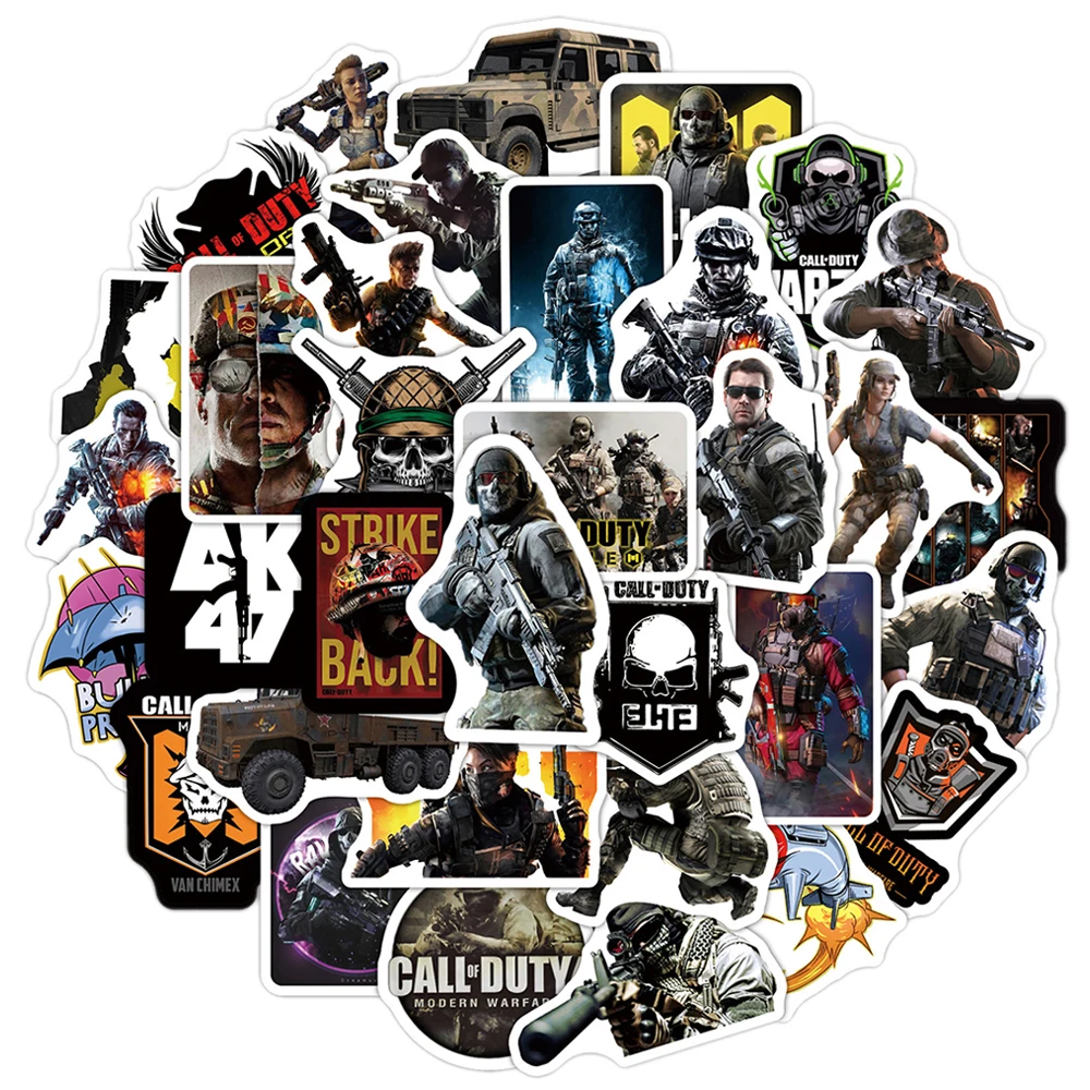Calcomanías de juego para Call of Duty, pegatinas para coche, equipaje, guitarra, nevera, portátil, Grafiti de manualidades, divertido, juguetes para chico, 10/30/50 Uds.