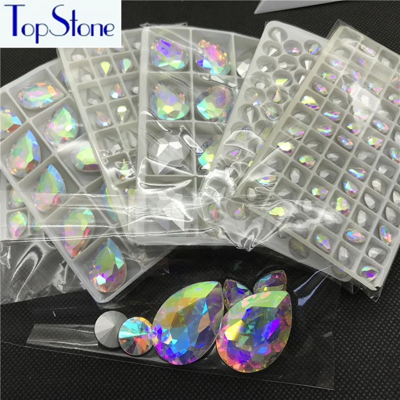 Crystal-Clear-AB-TEARDROP-Glass-Crystal-POINTED-BACK-Rhinestones-5x8-6x10-8x13-10x14-13x18-18x25-20x30