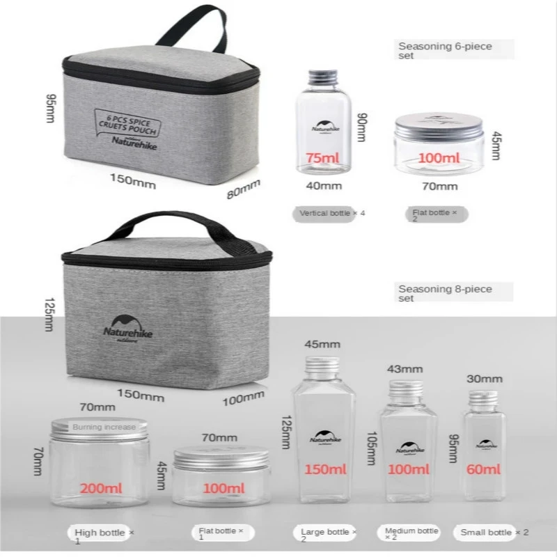 Naturehike 8pcs Outdoor Camping Tableware Storage Container Seasoning Bottles Cans With A Bag For Picnic BBQ Portable NH17T011-P