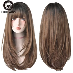 Long Straight Light Brown Heat-Resistant Synthetic Wig with Bangs (C8292-4)