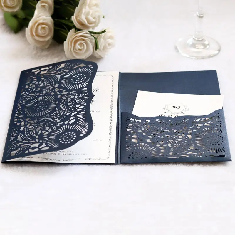  10pcs/set Laser Cut Luxury Hollow Wedding Invitations Card Elegant Lace Print Personalized Business - 4.00036E+12