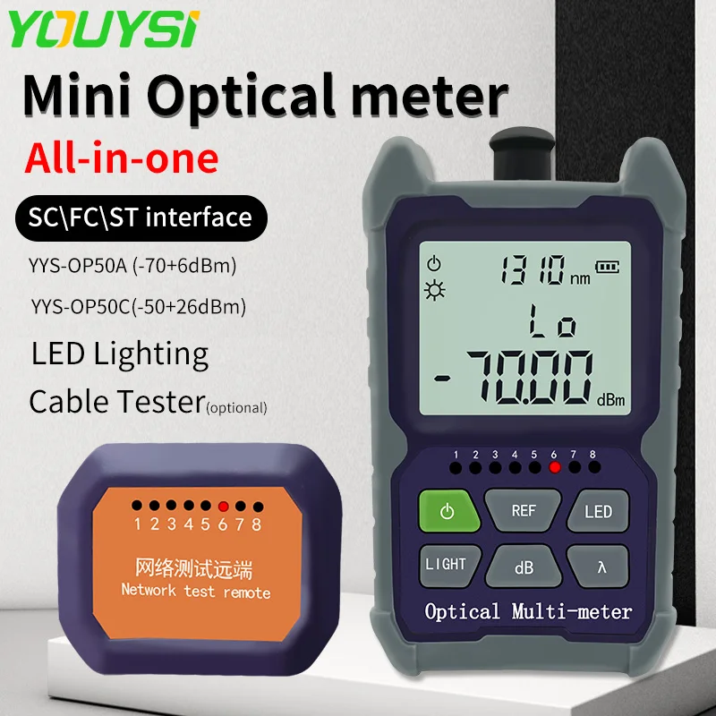 FTTH-Mini medidor de potencia óptica YYS-OP50A OPM, probador de Cable óptico de fibra SC/FC/ST, Conector de interfaz Universal