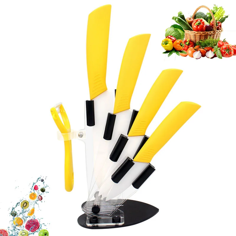 YELLOW Кухня Набор ножей " 4" " 6"+ Овощечистка+ нож ручка, керамический нож Белый Клинок высочайшего качества Кухня нож - Цвет: YELLOW