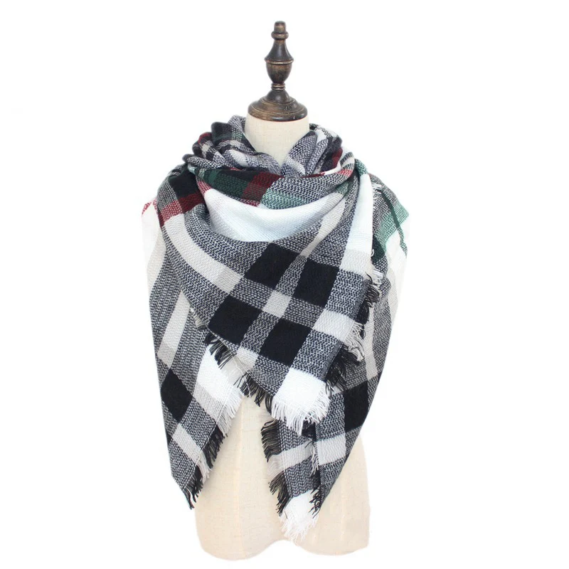 Новинка, дизайнерский женский вязанный шарф, зимние клетчатые шарфы, треугольное одеяло, шарф унисекс, полосатые шали, 140*140