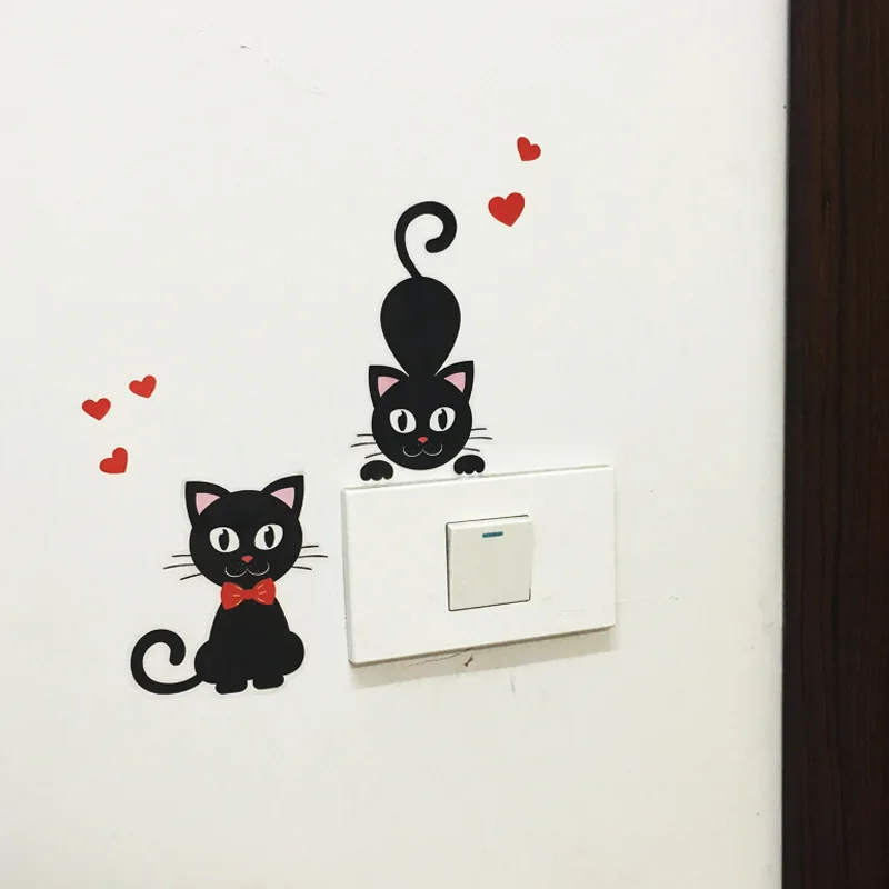 DIY креативная черная кошка любовь мультфильм Съемный переключатель стикер ПВХ обои этиленовая наклейка украшение дома Наклейка розетка