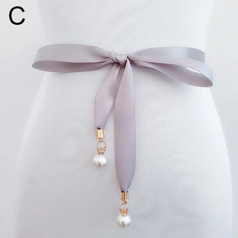 Pearl Pendant Prom Dress Belt High Quality Double Sided Satin Sash Pearl Sash Thin Bridal Gown Wedding Belt for Woman Waist black corset belt Belts