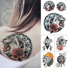 

Women Men Temporary Tattoos 2021 Ephemeral Body Transfer Tattoo Wolf Scorpion Tiger Jagua Cheetah Pattern Color Rose Flower Art