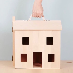 Wooden Pretend Play Doll House Toy Playset Portable Dollhouse Toddler Girls Kids' Toy with Family P