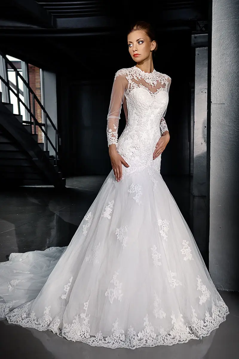 Элегантное свадебное платье русалки с длинными рукавами 2018 robe de mariee vestido noiva