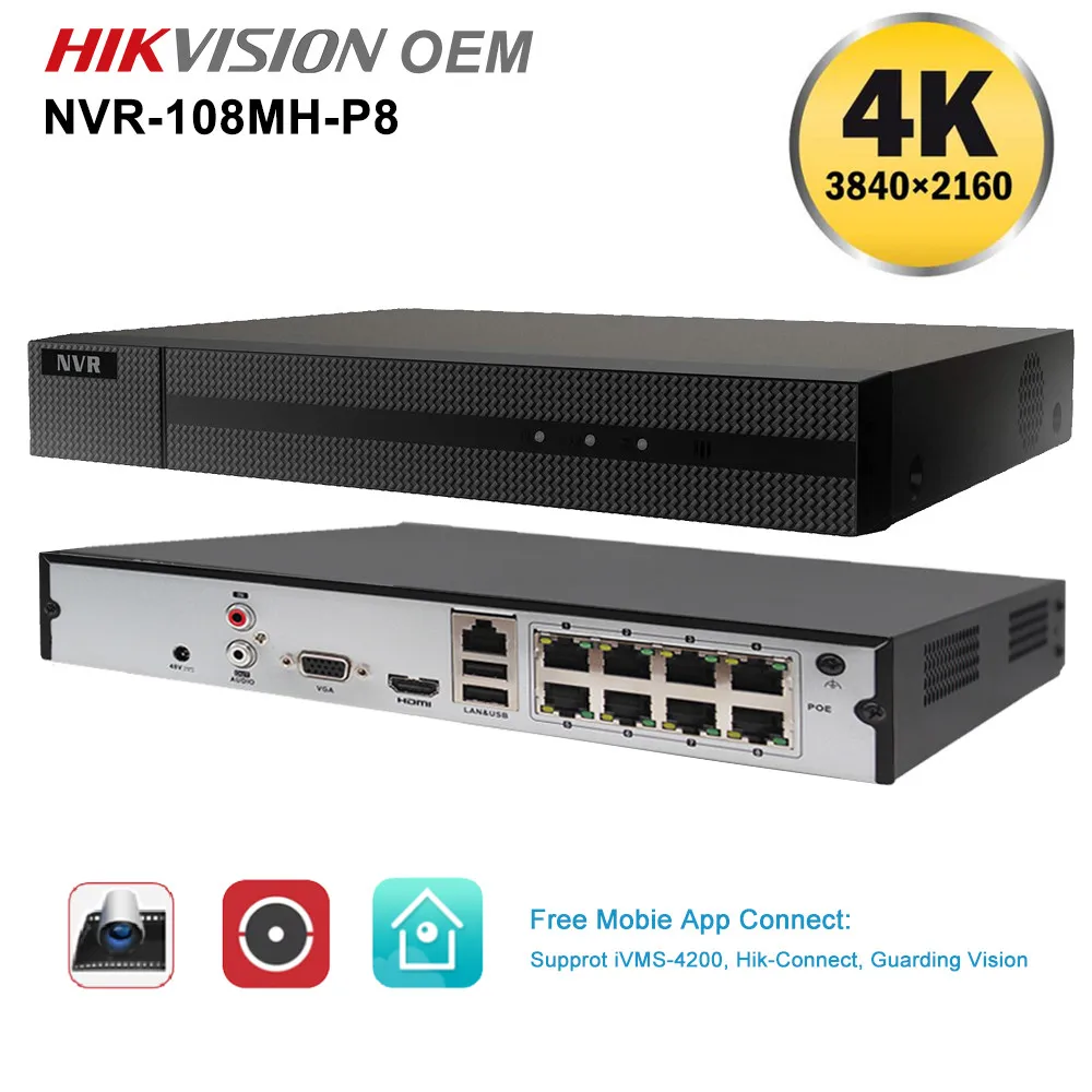 

UniLook 4K 8MP NVR H.265+ 8CH POE Network Video Recorder ONVIF Up To 6TB Hikvision OEM NVR Suppot IVMS4200 Hik-Connect APP