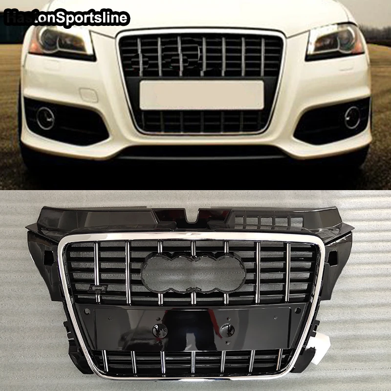 Radiatorgrill sport met embleem en kentekenplaathouder, compatibel met Audi A3 8P, alleen S-Line Radiatorgrill sport met embleem en kentekenplaathouder, compatibel met Audi A3 8P, alleen S-Line