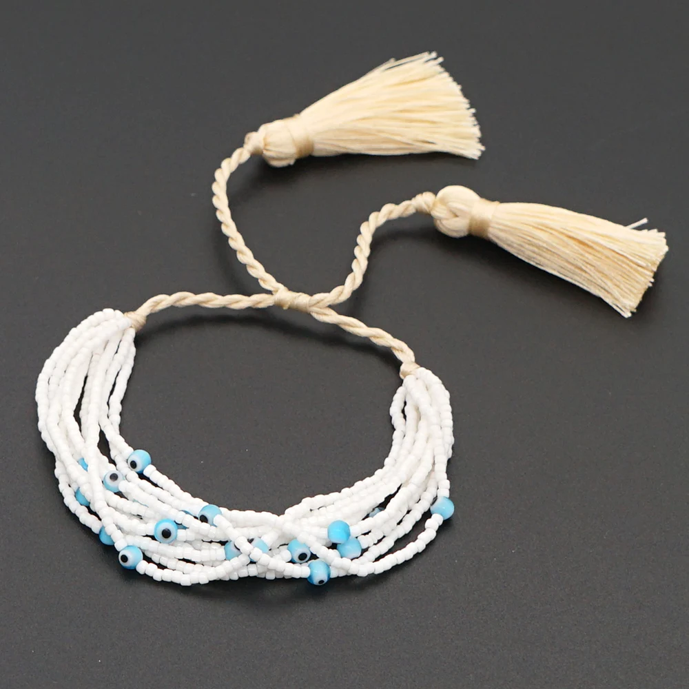 

Go2Boho Turkish Eye Bracelet for Women 2021 Evil Eye Bracelets Gift Boho Tassel Jewelry Pulseras Handmade Jewellery Wholesale