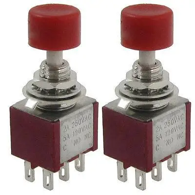 2 шт. x AC 2A/250 В 5A/120 в 6 Pin DPDT кнопка с самовозвратом переключатель 6 мм 1 NO 1 NC