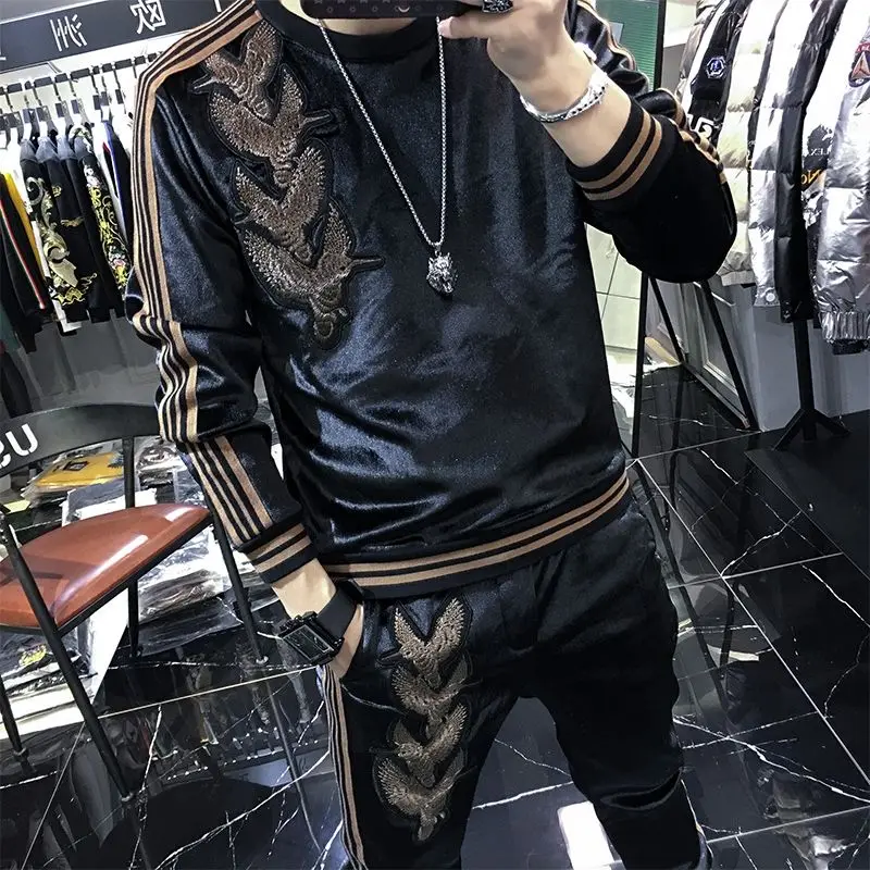

Embroidered Sweater Suit Men's Handsome 2020 Autumn New Men's Matching Two-Piece Suit
