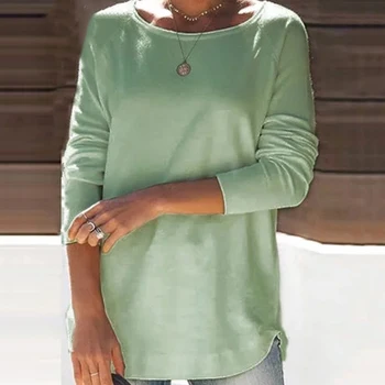 

WomensT-shirt Solid color Womens Casual Tee Shirts Long Sleeve Top Loose T-shirt Basic Top Clothing