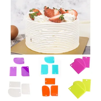 

Color 3 Piece Plastic Scraper Cake Scraper Cutting Knife Coarse Tooth Fine Tooth Cream Knife