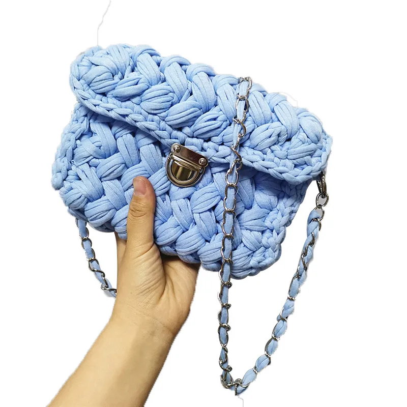 Fashion Same Woven Bag Casual Fashion Handmade Slanting Cloth Bag Diy Net Red Hand Crochet Female Bag Mother Bag TNT28