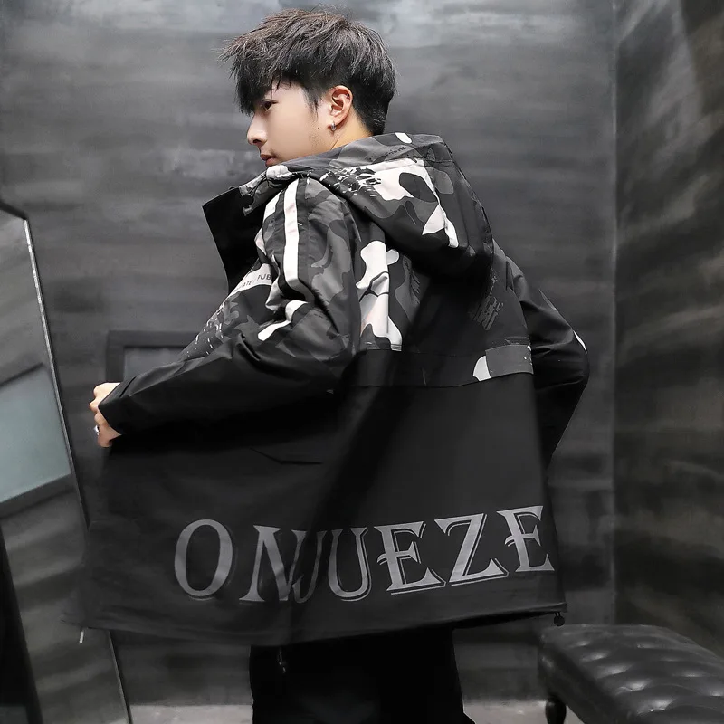 

Photo Shoot Model Figure New Style Men Fashion Workwear Casual Jacket Hooded Contrast Color Joint Coat Popular Brand