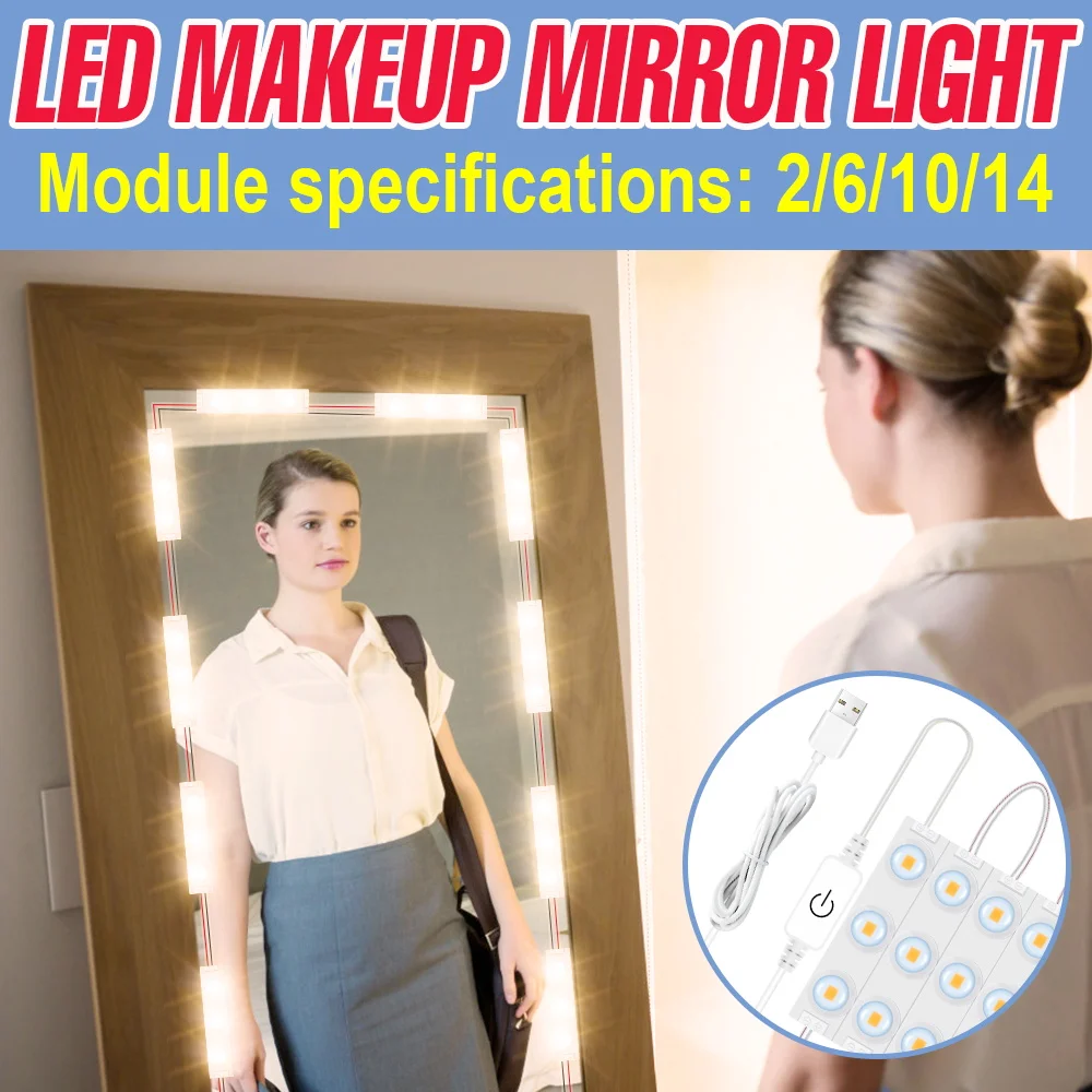 

12V LED Makeup Mirror Light Bulb USB Dressing Table Vanity Lamp LED Cosmetic Light Bathroom Mirror With LED Light 2 6 10 14 Bulb