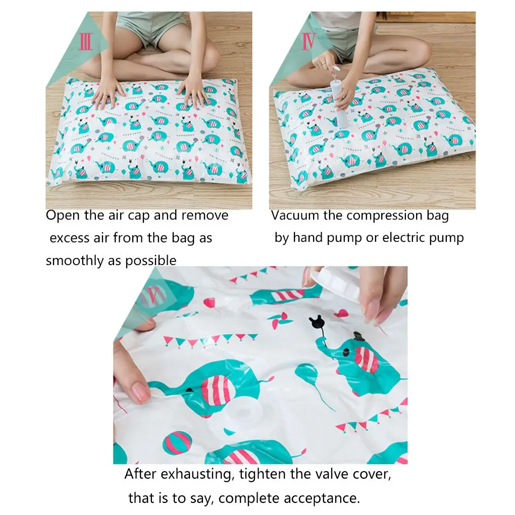 11pcs Vacuum Bag Printed Space Saver Vacuum Compression Bag Quilt Organizer with Pump for Travel Home