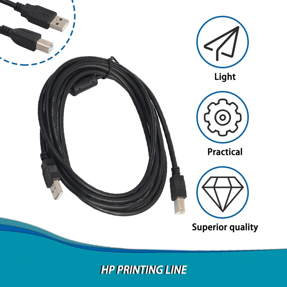 New 1.5m 3m USB 2.0 AM-TO-BM High Speed Cable Lead A to B Long Black Shielded Compatible Printer Scanners Hard Disk Stable