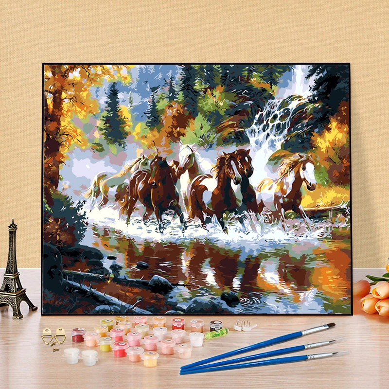

Diy hand-painted oil painting living room coloring horse wolf grassland animal adult decompression digital painting decoration