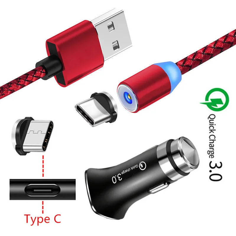 Магнитный зарядный кабель Micro USB QC 3 0 быстрое автомобильное зарядное устройство